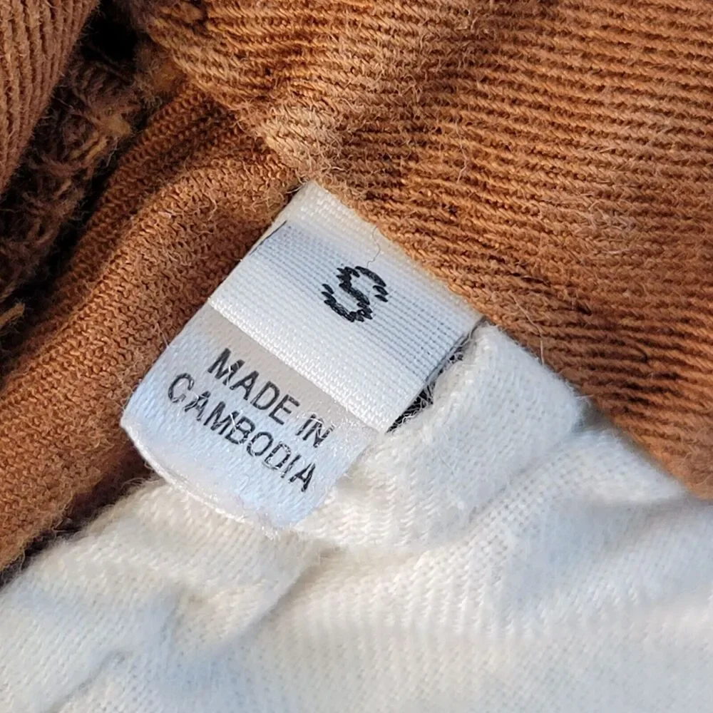 MUJI Brown Asymmetrical Pleat Midi Skirt Size S Cotton Pockets Chore Pocket Zip - Picture 7 of 9